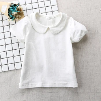 Летняя блузка для маленьких девочек, мягкая футболка из чистого хлопка для новорожденных, милый воротник Peterpan, удобные топы для малышей, футболки для девочек