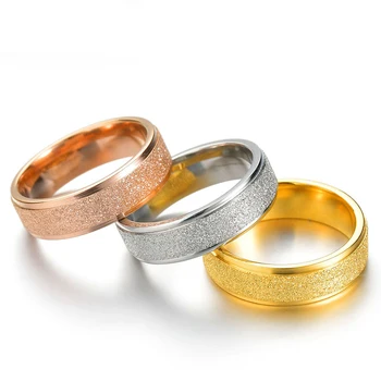 Матовое кольцо из нержавеющей стали 6 мм, кольцо из титановой стали, Розовое Золото, серебро, Свадебные Обручальные Матовые кольца для мужчин и женщин