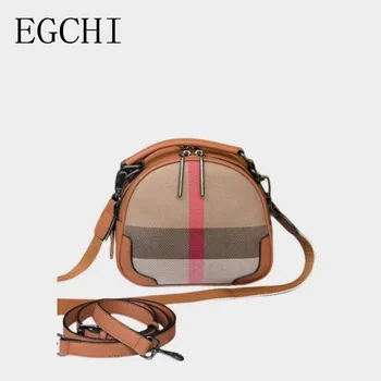 Модная женская сумка через плечо Egchi, классическая клетчатая холщовая сумка из натуральной кожи, роскошная сумка через плечо, женская повседневная сумка-мессенджер