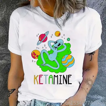 Модная женская футболка с изображением кетамина, женские топы в стиле харадзюку 90-х, забавные футболки с коротким рукавом, одежда для девочек