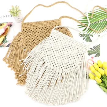 Модная соломенная сумка с кисточками, веер из хлопчатобумажных ниток, тканая пляжная сумка через плечо, повседневная сумка wild