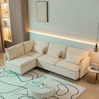 Модульный угловой диван L-образной формы, Льняной хлопковый секционный диван для гостиной с металлическими ножками, секционный диван с левой стороны