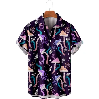 Мужская Гавайская Футболка Для Женщин С Рисунком Грибов, Модная Рубашка Hombre С 3D Принтом, Повседневная Пляжная Одежда Большого Размера