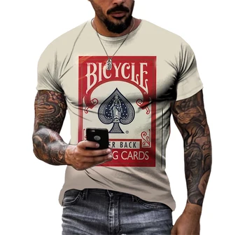 Мужская футболка, игральные карты, 3D печать, летняя мужская футболка, модный тренд в стиле хип-хоп, спортивный топ большого размера с коротким рукавом.