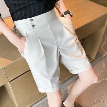 Мужские летние повседневные брюки Пять четвертей, стильные дизайнерские облегающие шорты с высокой талией, брендовые стрейчевые деловые шорты для общения 3XL-M