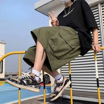 Мужские шорты-карго High Street, Винтажные повседневные брюки в стиле хип-хоп с карманами, Корейская мода, мужские бриджи, Летняя одежда для спортзала