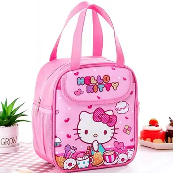 Мультяшная сумка Sanrio Hello Kitty большой емкости, сохраняющая тепло, Розовая милая многофункциональная водонепроницаемая сумка для хранения из искусственной кожи с принтом