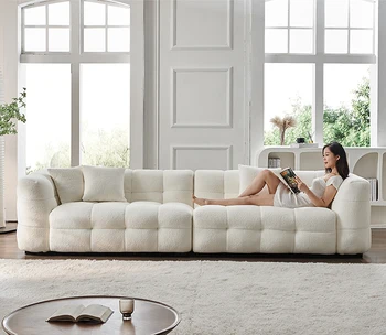 Мягкая мебель во французском кремовом стиле в скандинавском минималистичном стиле для небольшой гостиной диван из ткани marshmallow