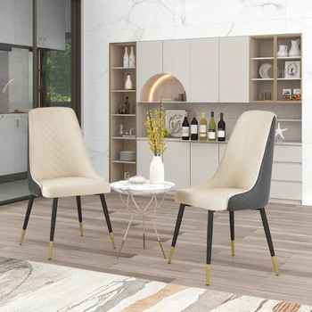 Набор из 2 кухонных стульев, обеденных стульев из искусственной кожи с массивными деревянными и металлическими ножками (серый)