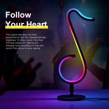 Настольная лампа Music Note Night Light RGB, 16 миллионов цветов, потоковое воспроизведение мультимедиа, прохладный свет с дистанционным управлением для украшения домашней вечеринки