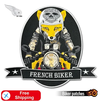 Нашивка с вышивкой на мотоцикле FRENCH BIKER Fox большого размера сзади, гладкая для одежды, байкерский значок нестандартного дизайна, крутой аксессуар с логотипом