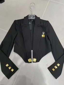 Новейшая дизайнерская куртка HIGH STREET 2023, женская куртка-накидка с металлической квадратной пуговицей