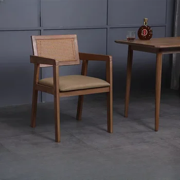 Обеденные стулья из ротанга Nordic, Домашние Деревянные обеденные стулья для банкета на балконе, Роскошная уличная мебель Cadeira Gamer с одной ручкой QF50DC