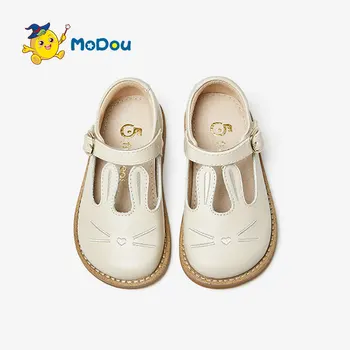 Обувь из Натуральной Кожи для девочек Mo Dou, Мягкая Милая Мультяшная Нескользящая Обувь Принцессы с Крючком и Петлей, Дышащая Уютная Обувь