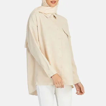 Однотонные однобортные муслиновые рубашки с длинными рукавами и карманами, весенне-летние шикарные женские топы, тройники