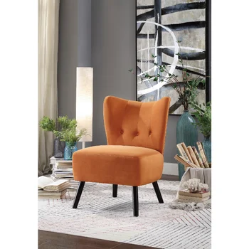 Оранжевое бархатное покрытие в стиле Nike, Акцентирующее кресло со спинкой на пуговицах, коричневые деревянные ножки, современная мебель для дома