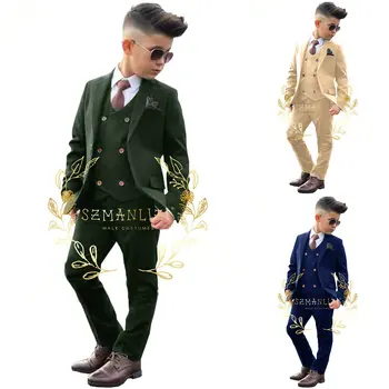 Официальный костюм для мальчика, комплект для свадеб, детский костюм ведущего вечеринки, Оптовая продажа одежды, 3 шт./компл., Блейзер, жилет, брюки, костюм Enfant Garçon