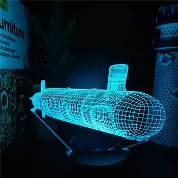 Подводная лодка ВМС США класса Вирджиния 3D Визуальная светодиодная Ночная настольная лампа Декор спальни Ночник USB Иллюзия Настольная лампа Подарки на день рождения