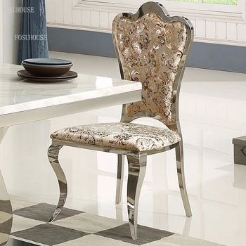 Простые современные Обеденные стулья из нержавеющей стали, Кухонная мебель, Европейский Модный Домашний стул для столовой в отеле, стул с тканевой спинкой
