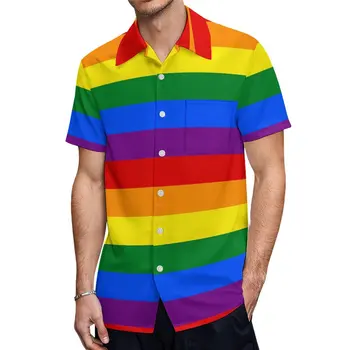 Радужный флаг гей-парада, рубашка с короткими рукавами, повседневная футболка с графическим рисунком, брючное платье, высокое качество, Размер США