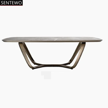 Роскошный обеденный стол из каменной плиты, 4 обеденных стула, металлический титановый золотой каркас, стол из искусственного мрамора, мебель для дома meuble de cuisine