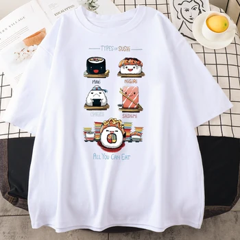 Рубашка в корейском стиле с рисунком Каваи Суши 2023, Летний топ с коротким рукавом, футболка Harajuku Harajuku, модная повседневная уличная одежда в стиле хип-хоп