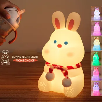 Светодиодный ночник Nerw Rabbit с сенсорным датчиком RGB цветов, прикроватная лампа с мультяшным силиконовым кроликом на батарейках для детских игрушек и подарков