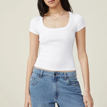 Сексуальная женская футболка с квадратным вырезом и открытым пупком, тонкая футболка с короткими рукавами, вязаный топ из ниток, Модный летний Новый стиль