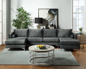 Секционный диван с двумя подушками, U-образный диван с современной элегантной бархатной обивкой для гостиной квартиры