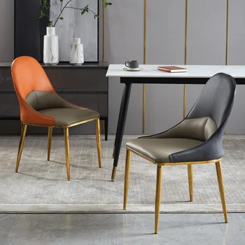Скандинавская мебель, Кожаные обеденные стулья для кухни, Роскошный дизайнерский стул для дома, Простая спинка, стул для ресторана в отеле для отдыха