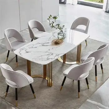 Сочетание мраморного обеденного стола, изготовленная на заказ каменная доска, скандинавский минимализм, Небольшая квартира, простой прямоугольный стол и 6 комплектов стульев