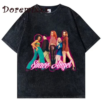 Футболка Spice Girls, Мужская выстиранная футболка, Женская Поп-мода, Унисекс, футболка Tumblr, Модная хлопковая футболка Оверсайз в стиле Хип-хоп С круглым вырезом