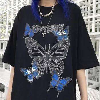 футболка Женские футболки harajuku y2k топы эстетичные винтажные женские рубашки корейского стиля оверсайз бабочка haut femme винтажный топ
