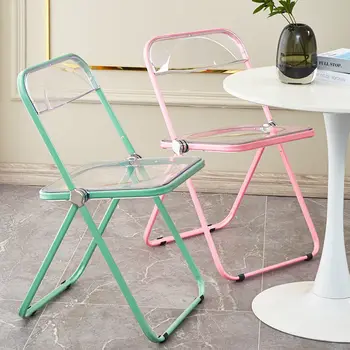 Цветной Прозрачный складной стул с хрустальной спинкой Стулья Ins Fashion Photo Магазин одежды Стул Обеденный Стул Офисный стул