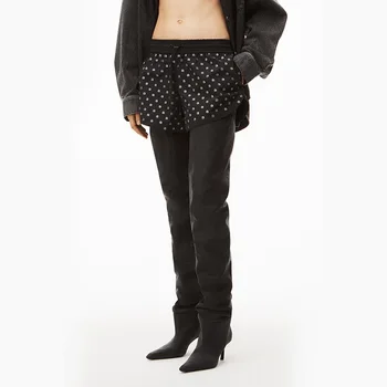 Широкие брюки с ромбовидной надписью 23aw летние шорты с эластичной резинкой на талии и завязками с высокой талией