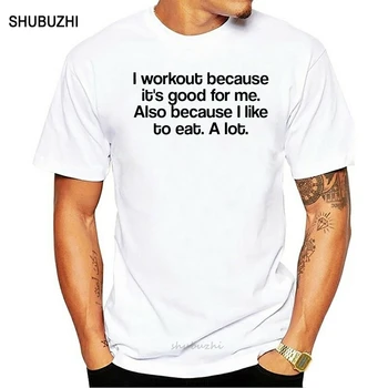 Я тренируюсь, потому что много ем, забавная футболка для спортзала, женская мужская тренировочная юмористическая футболка